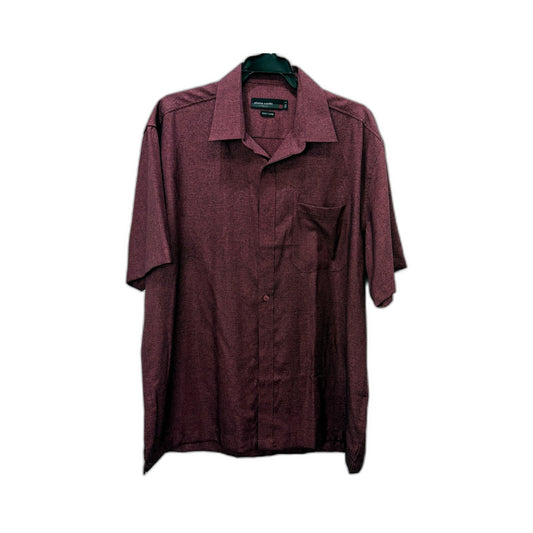 Pierre Cardin Mens Pullover Shirt Burgundy Short Sleeve Button Front Sz L