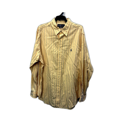 Ralph Lauren Mens Button-Down Shirt in Yellow with Blue Stripes, Size 17