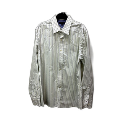 Tommy Hilfiger Mens Striped Dress Shirt White with Navy and Green Size 34-35