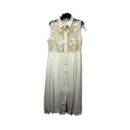 Trelise Cooper Womens Floral Embroidered Pleated Sleeveless Dress Ivory Size 10