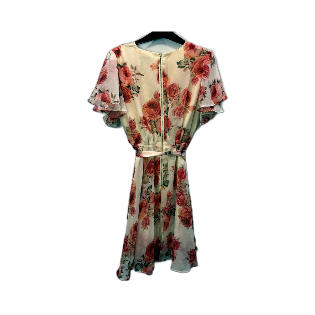 Pilgrim Womens Floral Print Dress Belted Flutter Sleeve Casual Feminine Size 10