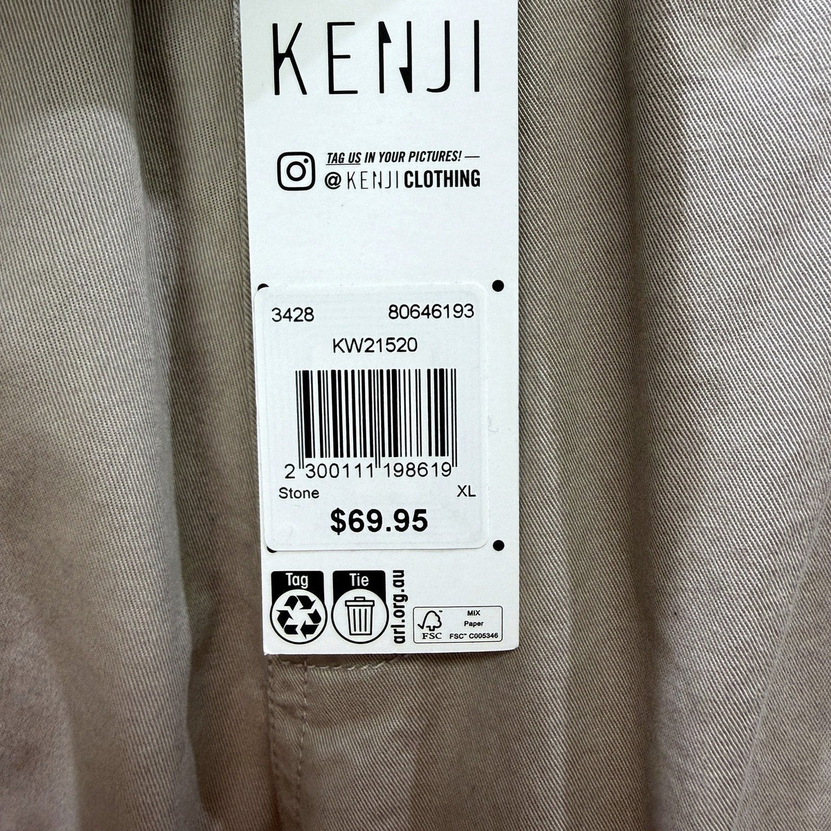 Kenji Mens Tapered Jogger Pants with Elastic Waist in Stone, Size XL NEW
