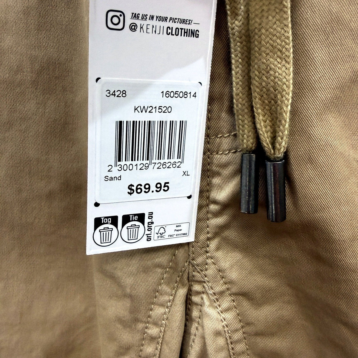 Kenji Mens Cotton Jogger Pants with Elastic Waist and Drawstring, Sand XL NEW
