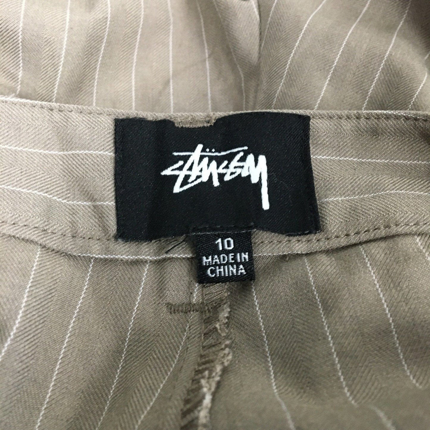 Stussy Pinstripe Dress Pants Relaxed Fit Tan/Beige Womens Size 10