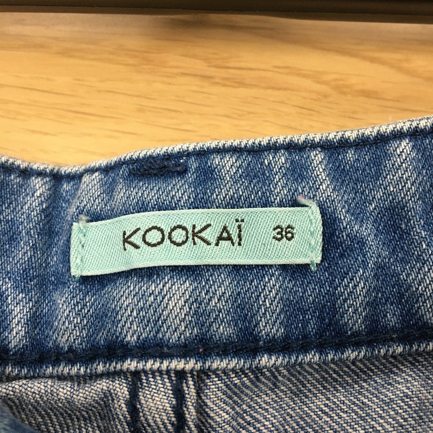 Kookai Denim Shorts Women's Frayed High Waisted Blue Size 36 NEW