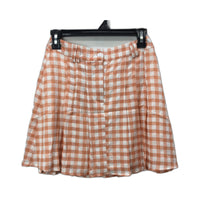 Alive Girl Pleated Gingham Mini Skirt Orange and White Plaid Women's Size 6