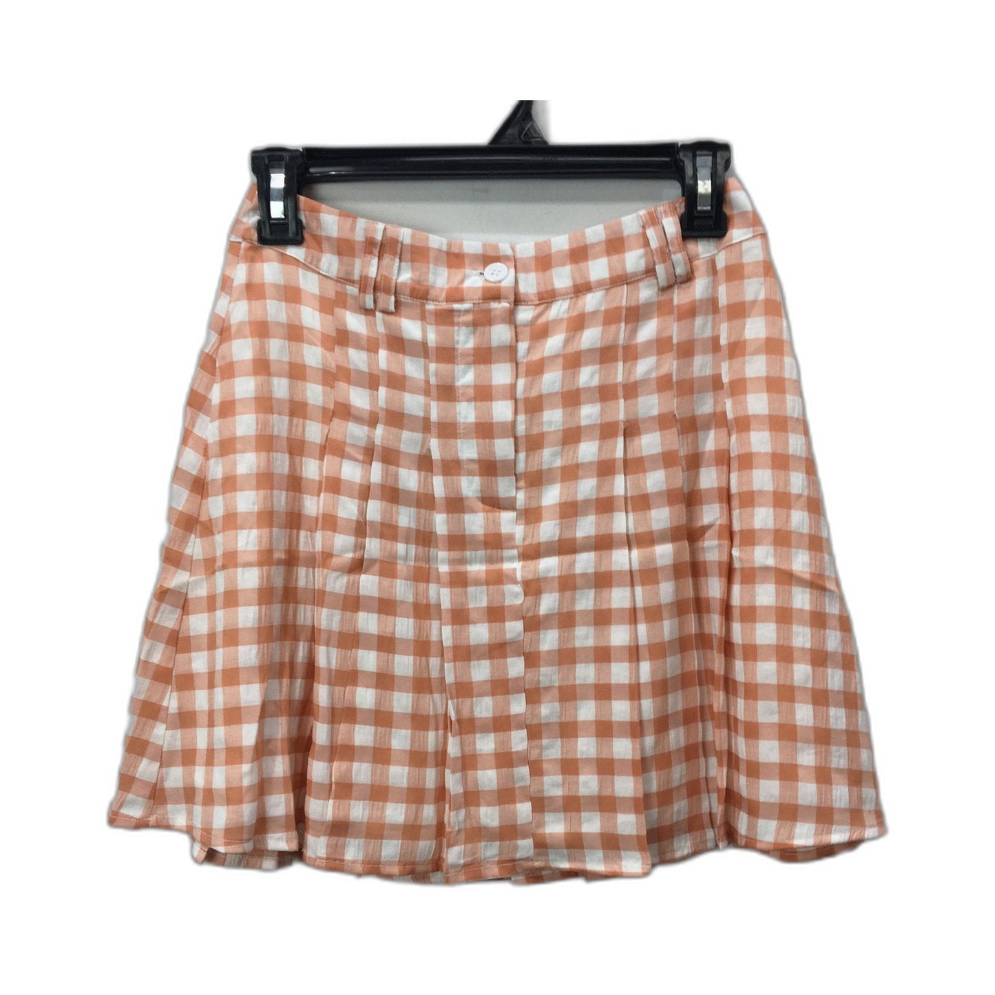 Alive Girl Pleated Gingham Mini Skirt Orange and White Plaid Women's Size 6