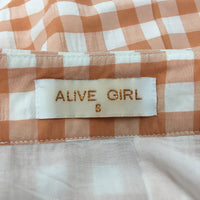 Alive Girl Pleated Gingham Mini Skirt Orange and White Plaid Women's Size 6
