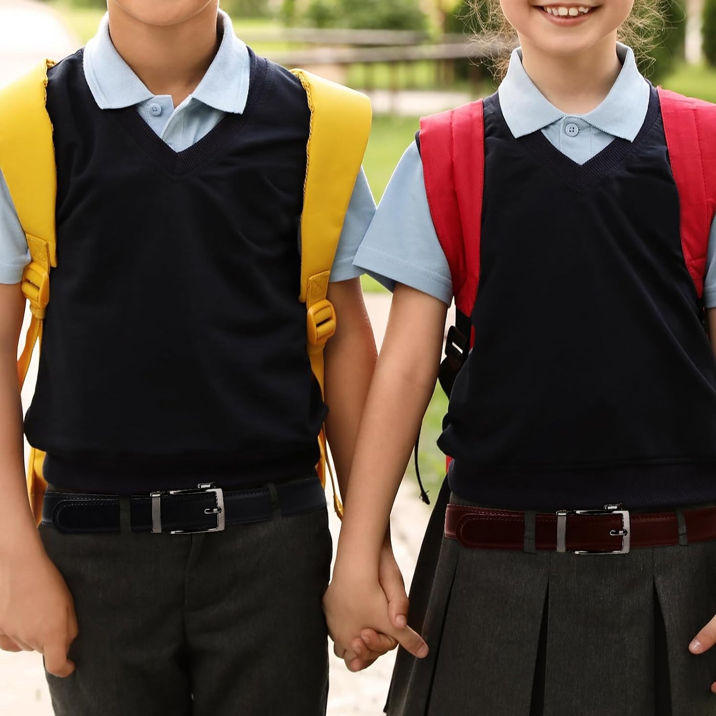 PlusZis Adjustable Belts Kids Leather Ratchet Belt for 25"-28" Waists, NEW