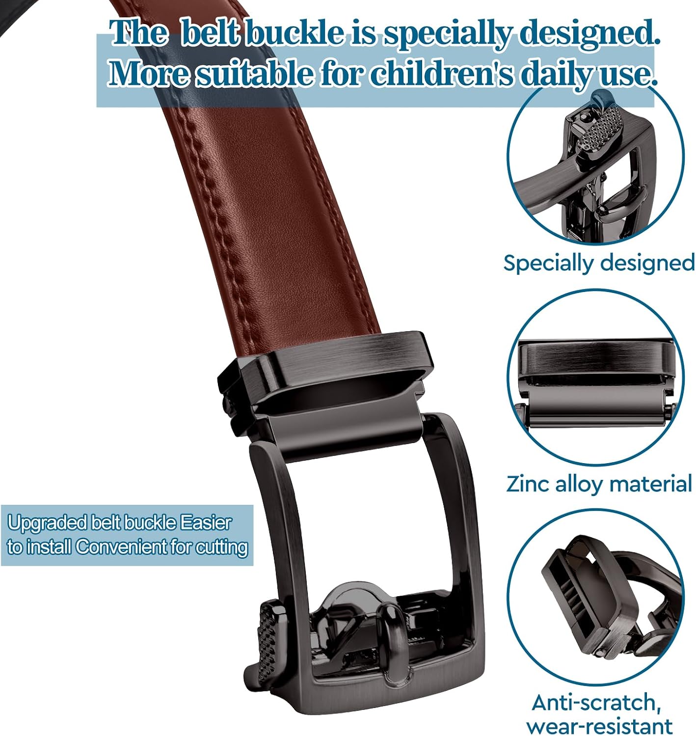 PlusZis Adjustable Belts Kids Leather Ratchet Belt for 25"-28" Waists, NEW