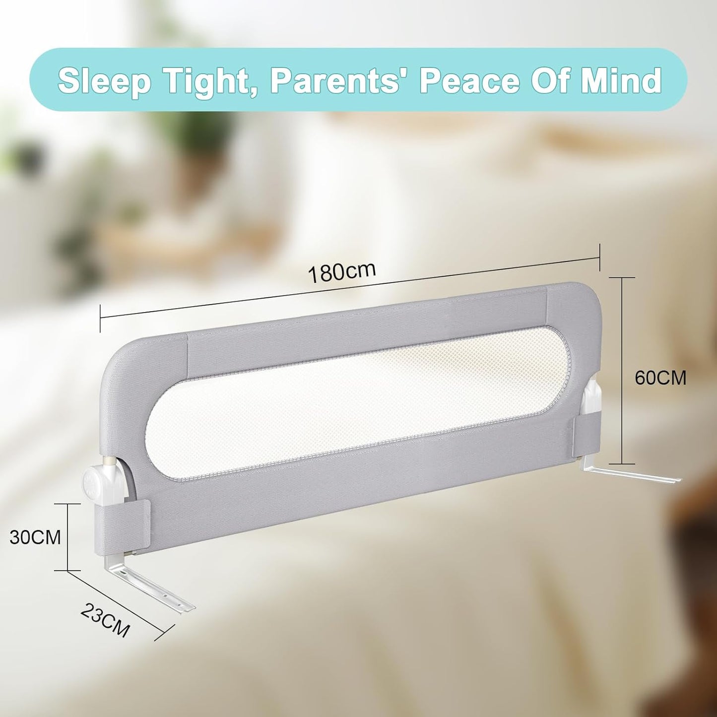Omebel Toddler Bed Rails Bed Rail 200CM Long Grey Mesh Fabric Baby Kids NEW