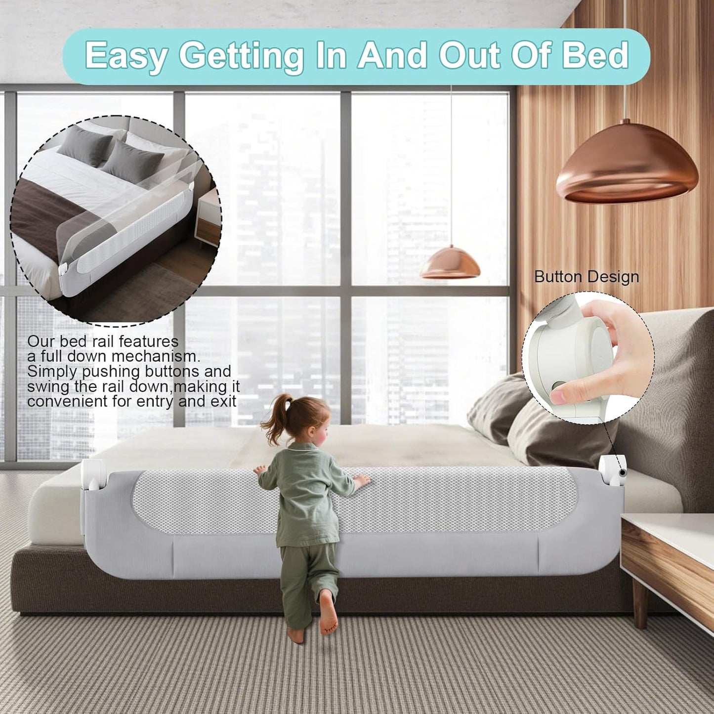 Omebel Toddler Bed Rails Bed Rail 200CM Long Grey Mesh Fabric Baby Kids NEW
