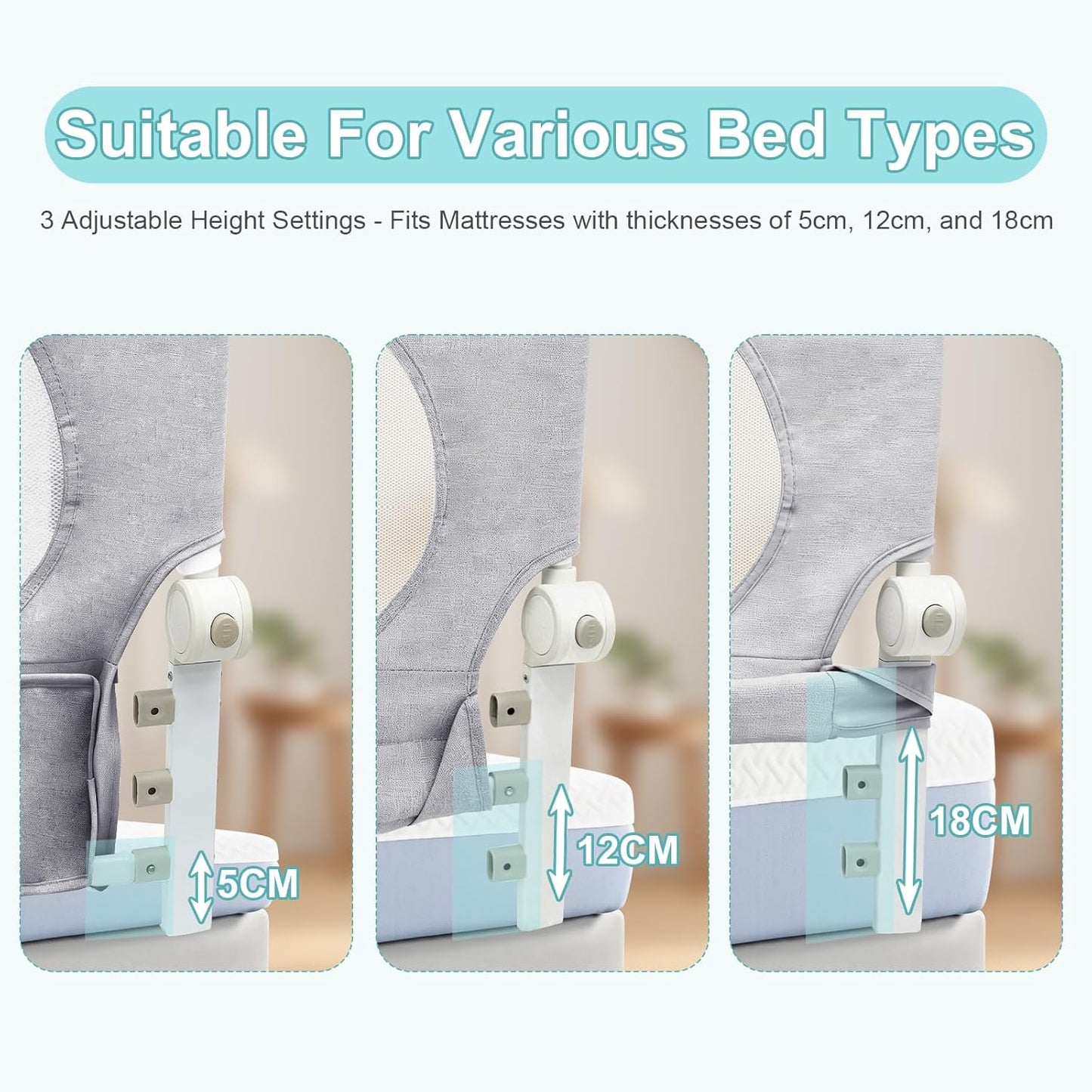 Omebel Toddler Bed Rails Bed Rail 200CM Long Grey Mesh Fabric Baby Kids NEW