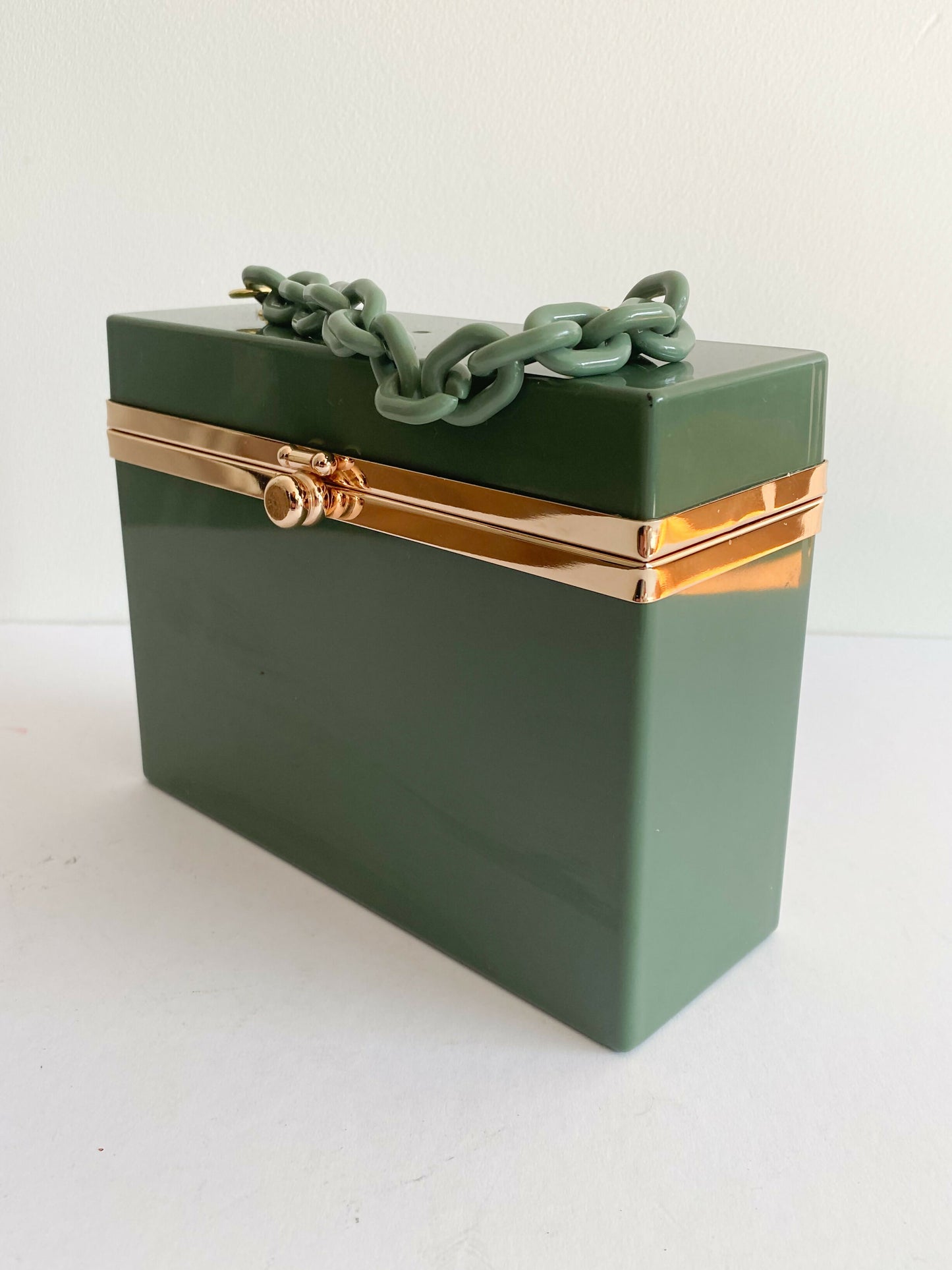 Olive-Green Perspex Box Clutch