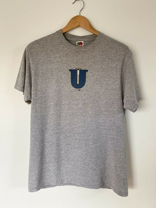 Men's Size M Grey Marle Cotton-Blend Print T-Shirt