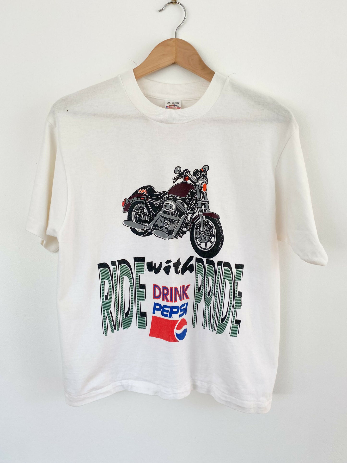 Men's Size M Vintage Ride with Pride Drink Pepsi Cotton T-Shirt