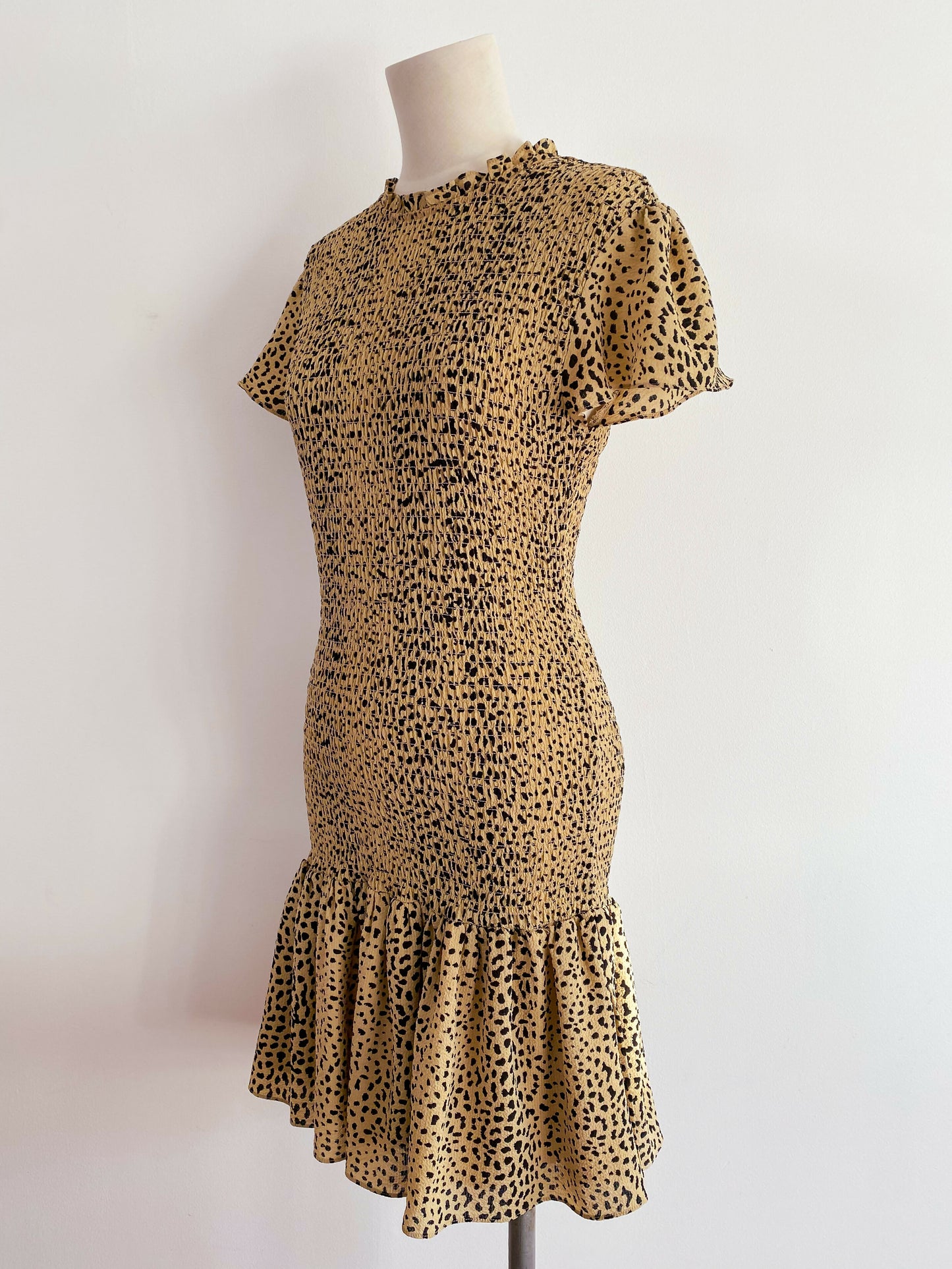 Seed Heritage Size 8 Ruched Animal-Print Mini Dress