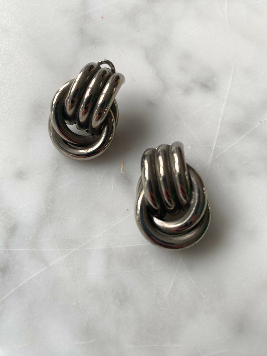 Silver-Tone Clip-On Knot Earrings