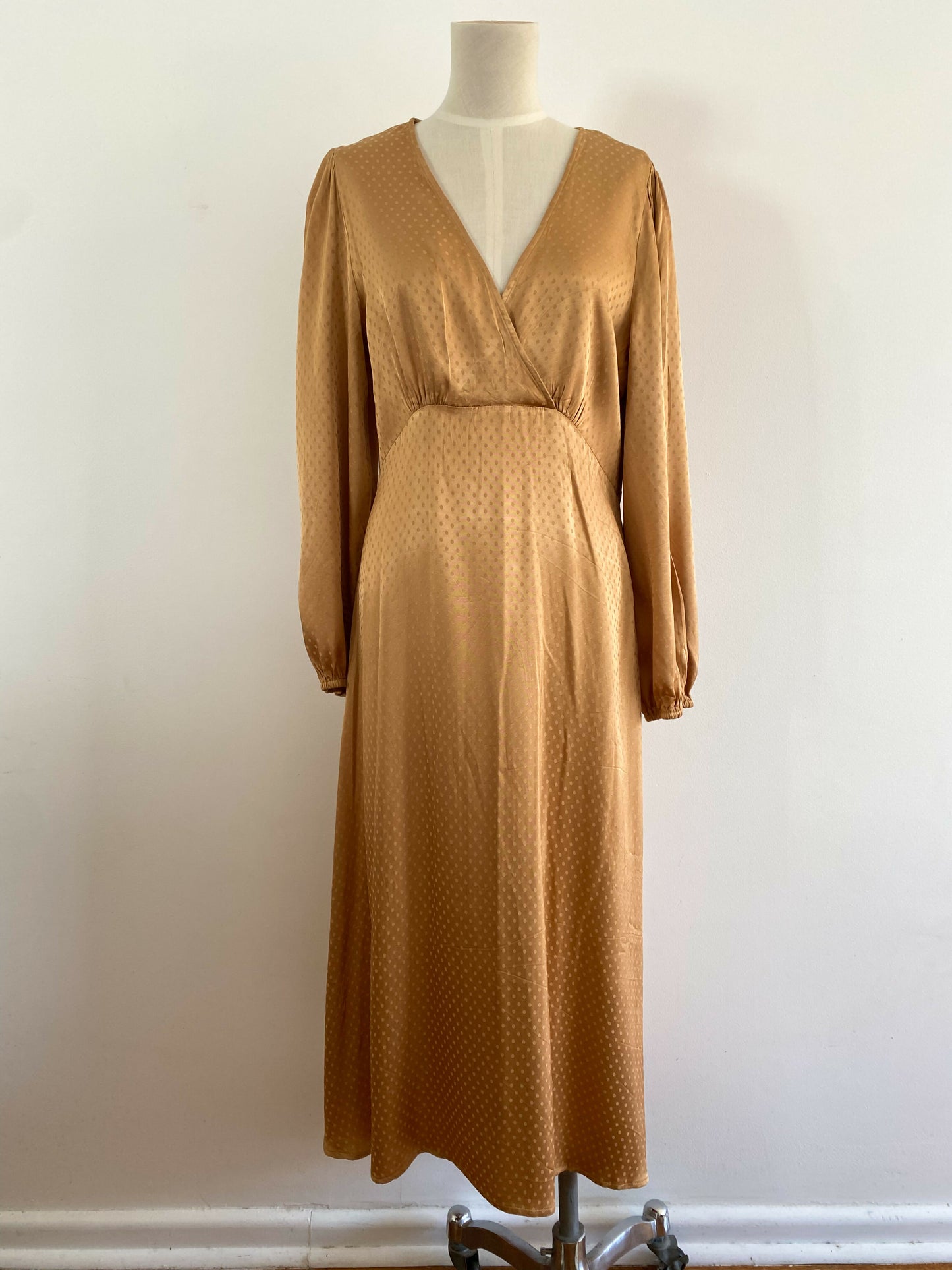 Seed Size 14 Polka-Dot Caramel Satin Dress