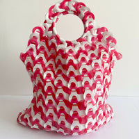 Woven Pink and White Plastic Tote