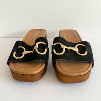 Per Una Size UK 4 Black Faux Suede Sandals