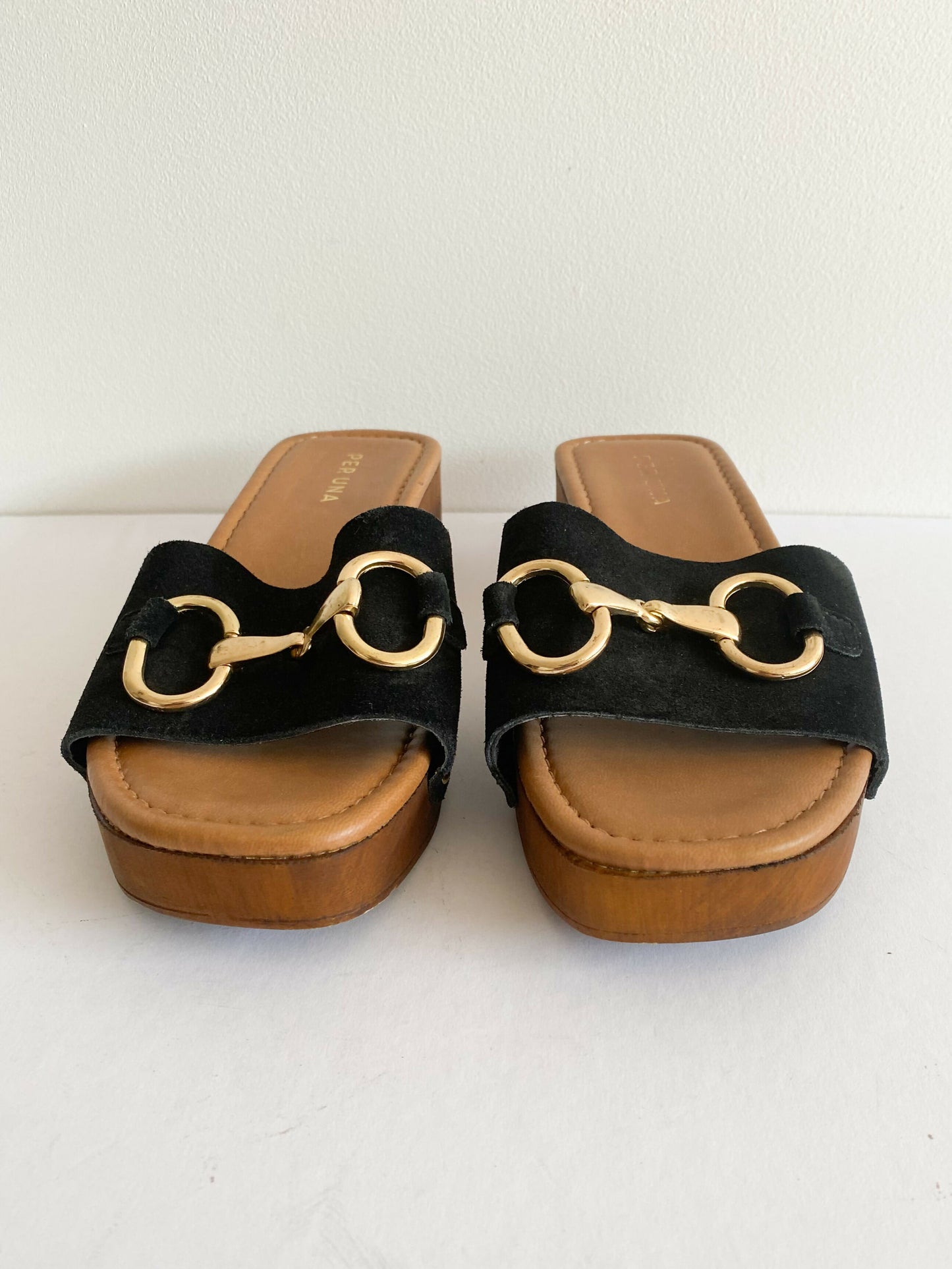 Per Una Size UK 4 Black Faux Suede Sandals