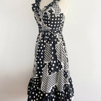 Pret-A-Porter Size 8 Monochrome Ruffled Polka-Dot Cotton Midi Dress