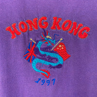 Men's Size XL Vintage 1997 Hong Kong Purple Cotton Embroidered T-Shirt