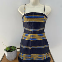 Third Form Navy And Gold Stripe Parallel Mini Dress Size 2 / 6 - 8