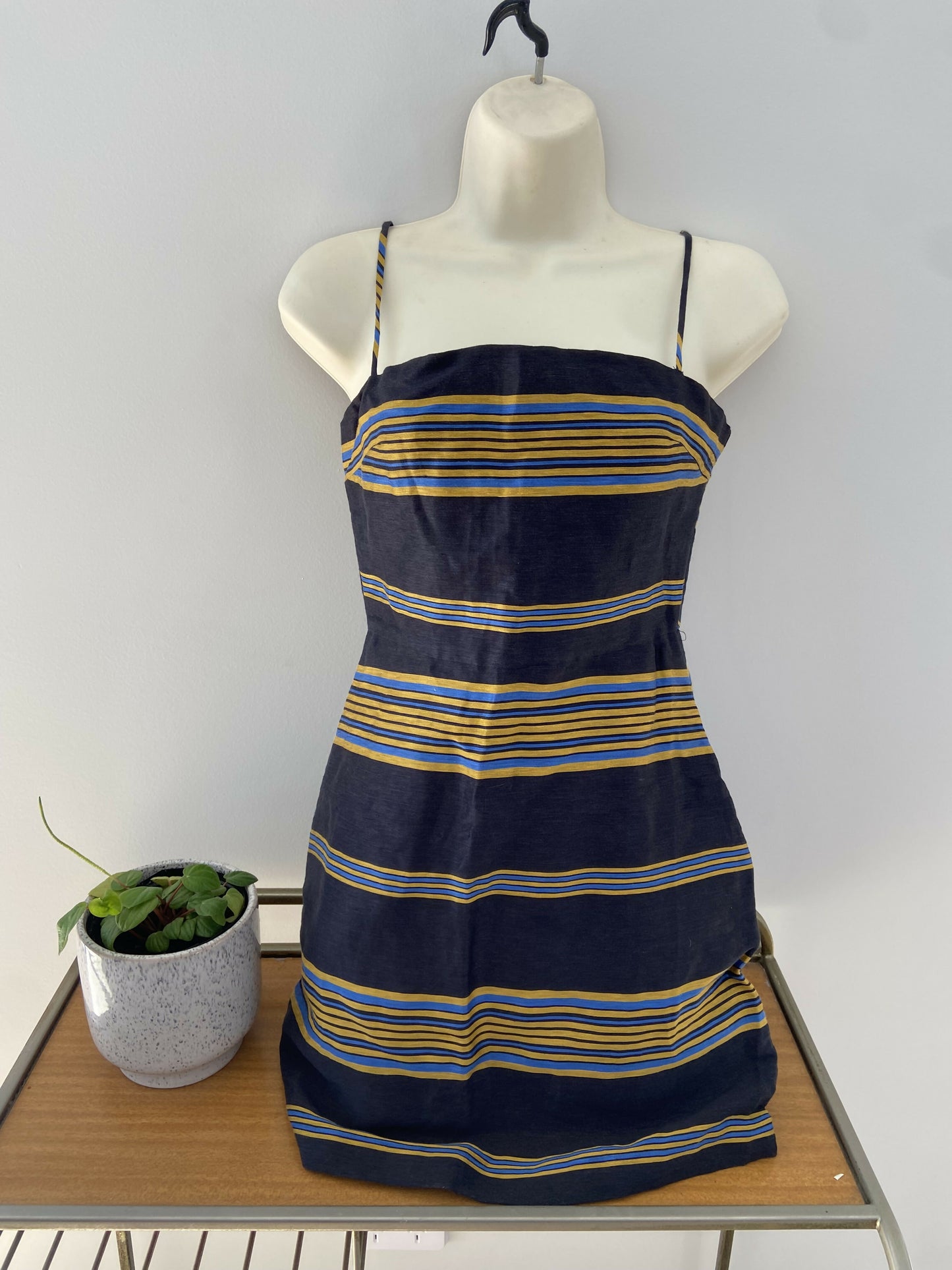 Third Form Navy And Gold Stripe Parallel Mini Dress Size 2 / 6 - 8