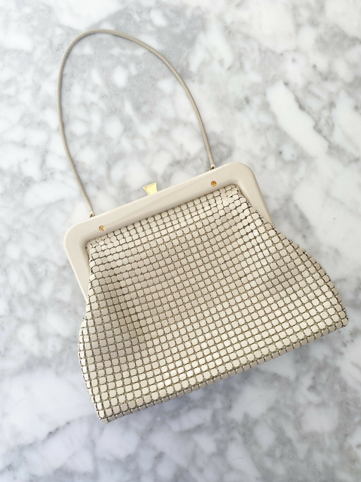 Vintage Gold Crest Beige Chainmail Bag