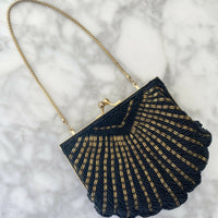 Vintage Beaded Black and Gold Clutch