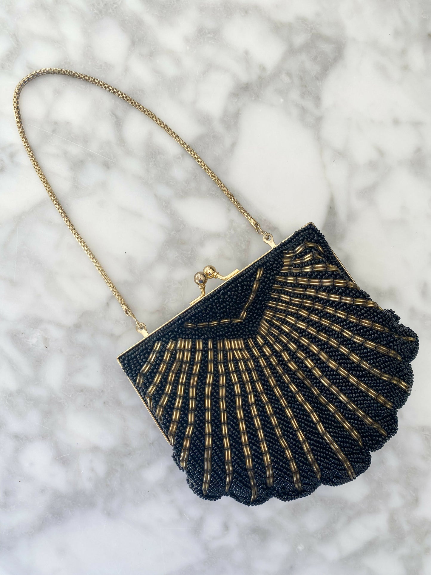 Vintage Beaded Black and Gold Clutch