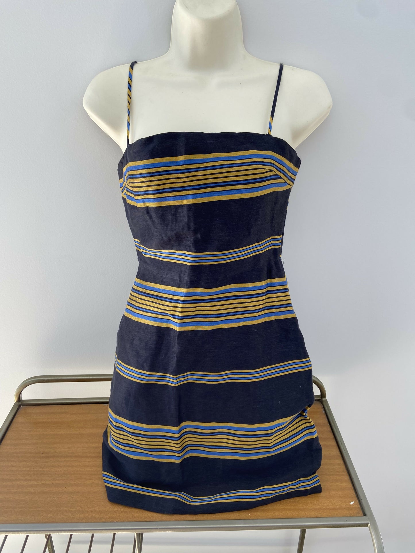 Third Form Navy And Gold Stripe Parallel Mini Dress Size 2 / 6 - 8