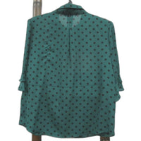 Portmans Green & Black Polka Dots Frill Sleeve Top Ladies Size L NEW