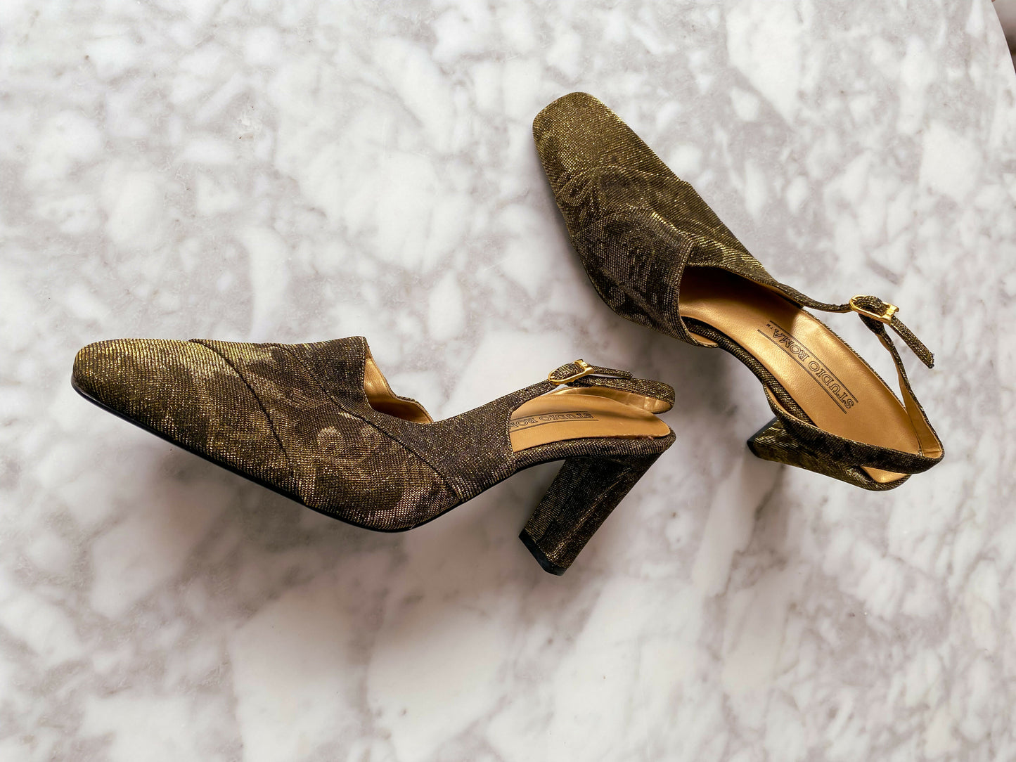 Studio Roma Size 8 Gold Slingback Heels