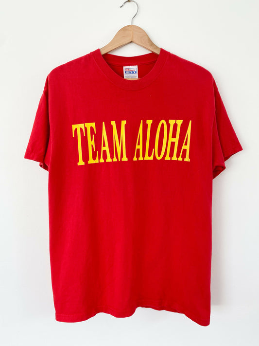 Men's Size L Vintage Team Aloha Red Cotton T-Shirt