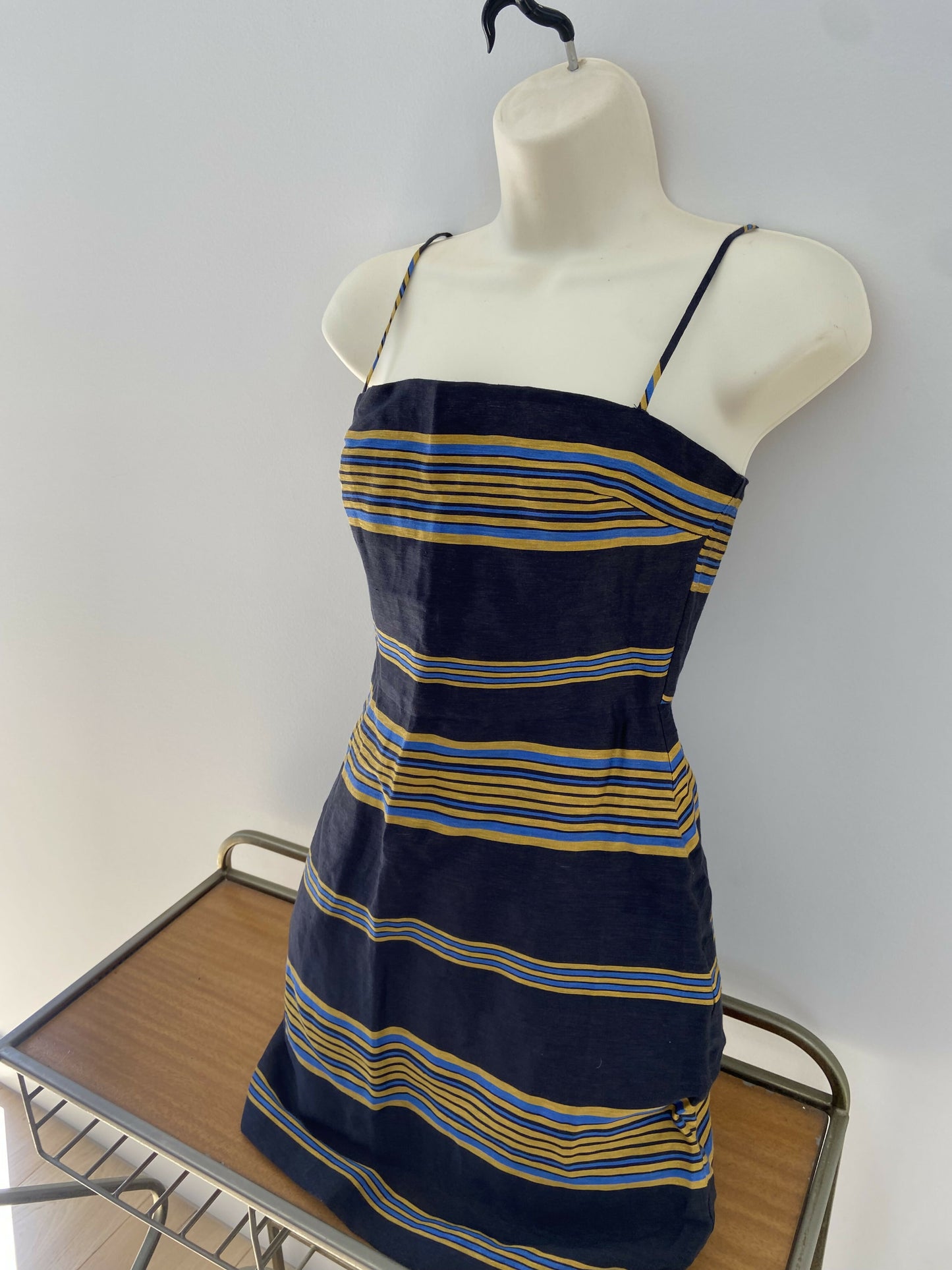 Third Form Navy And Gold Stripe Parallel Mini Dress Size 2 / 6 - 8