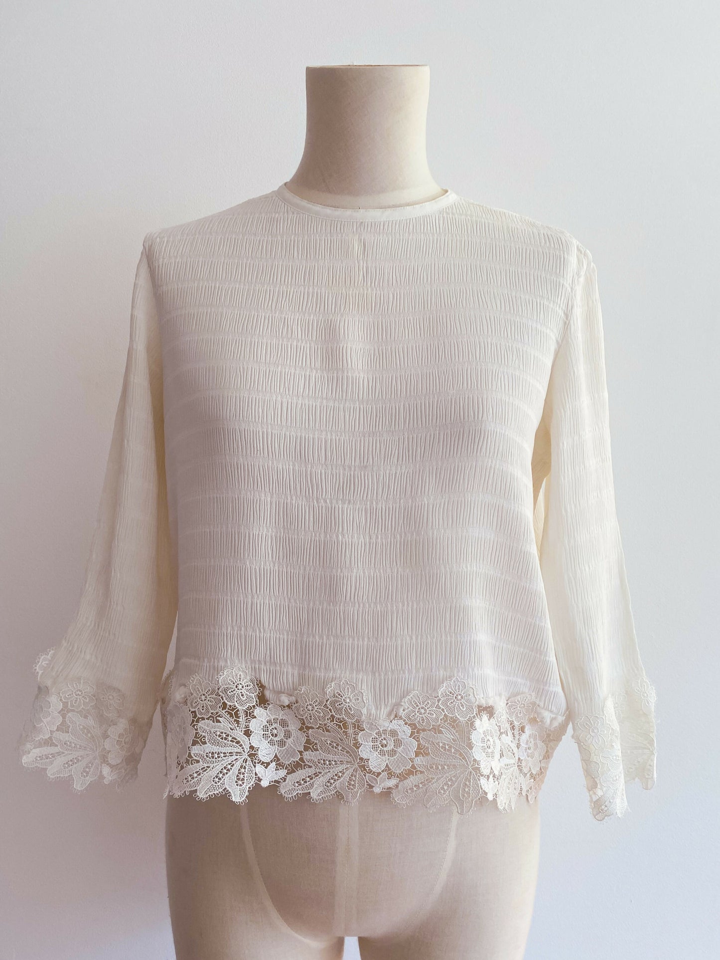 Sandro Paris Size 1 Lace-Trimmed Cream Top