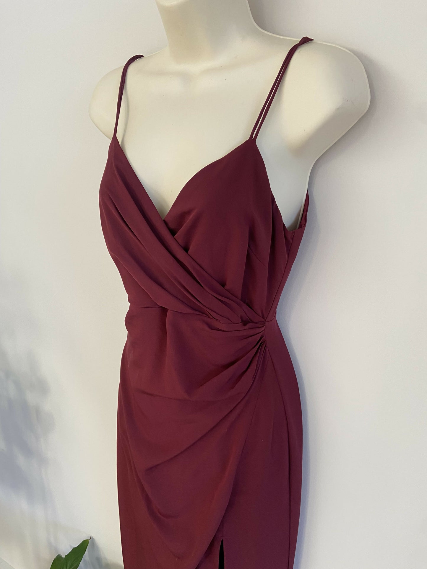 Bardot Size 8 XS Burgundy Red Slip Evening Cocktail Dress With Leg Split