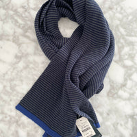 BNWT Gazman Striped Navy and Grey Cotton-Blend Scarf