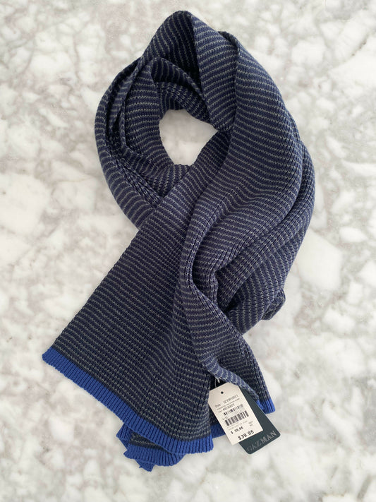 BNWT Gazman Striped Navy and Grey Cotton-Blend Scarf