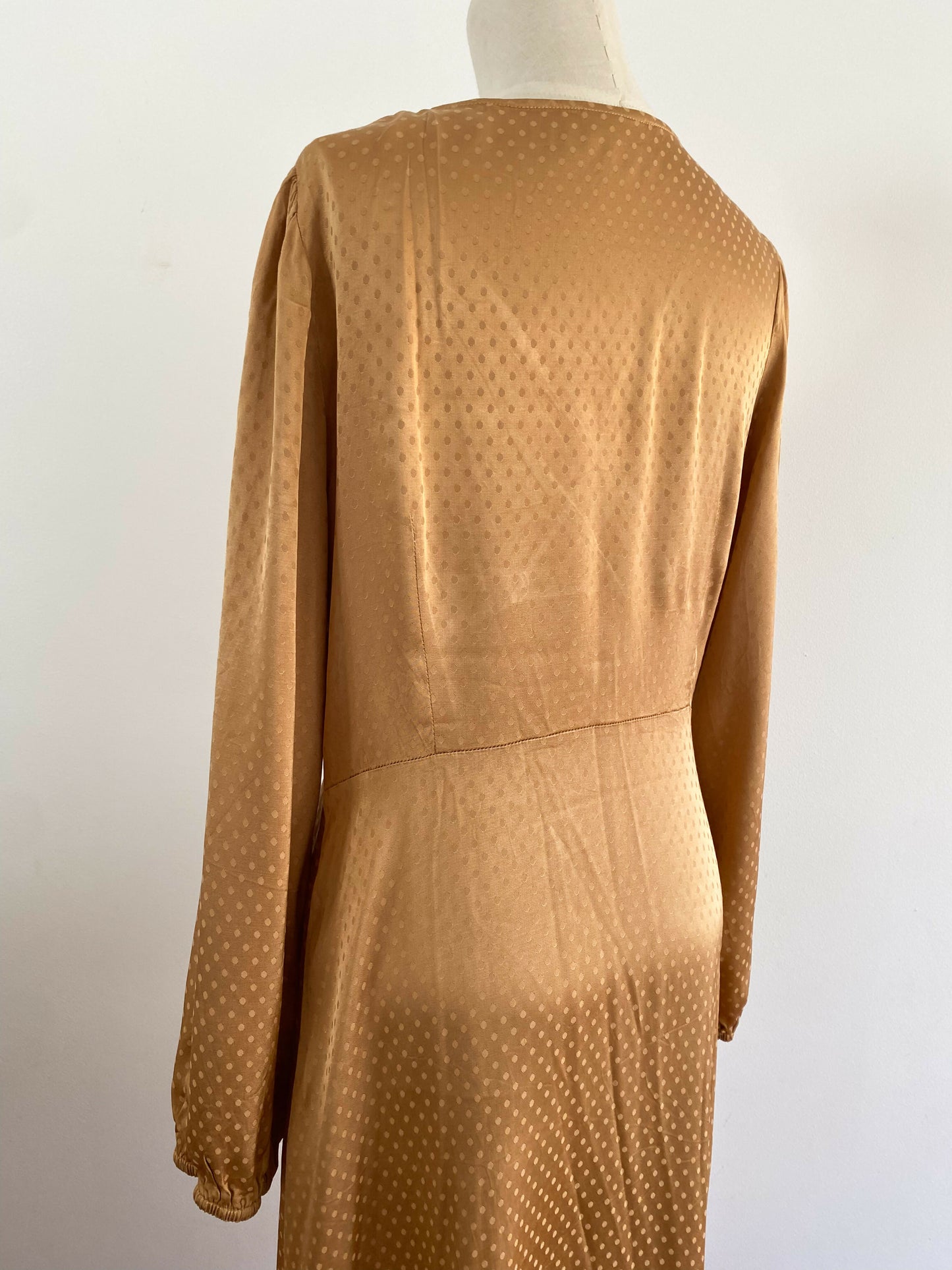 Seed Size 14 Polka-Dot Caramel Satin Dress