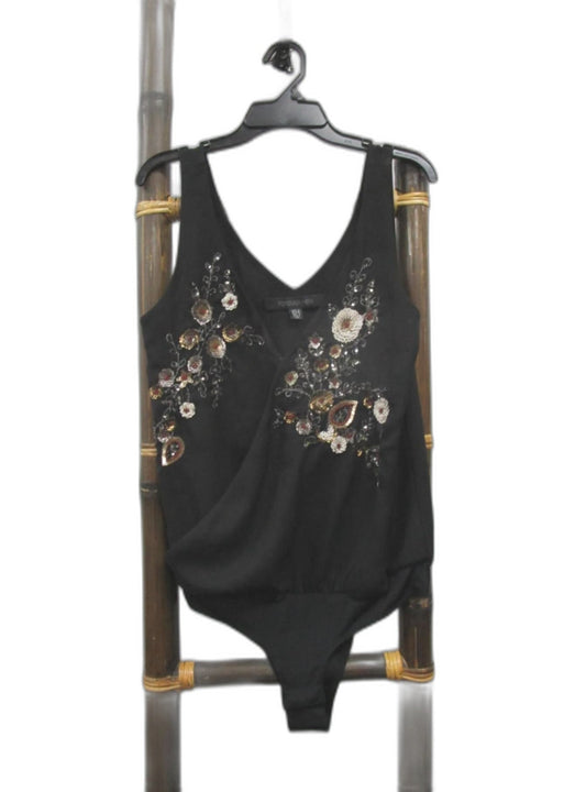 Forever NEW Black Sleeveless V-Neck Sequin Bodysuit Ladies Size 8