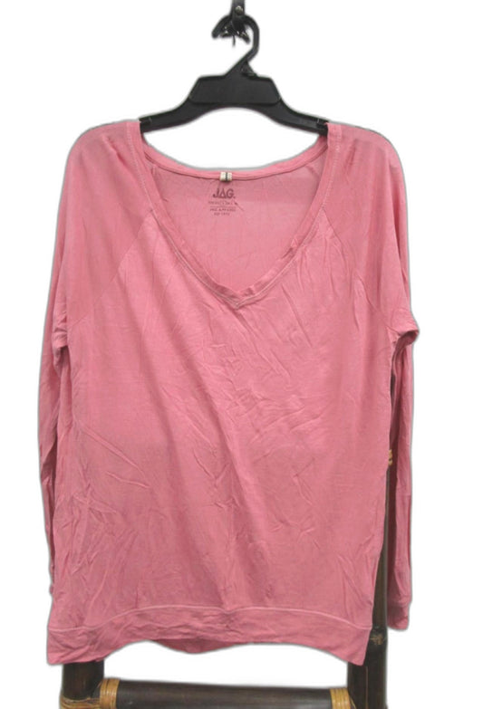 Jag V- Neck Long Sleeves Relaxed Fit Plain Top Pink Ladies Sz S