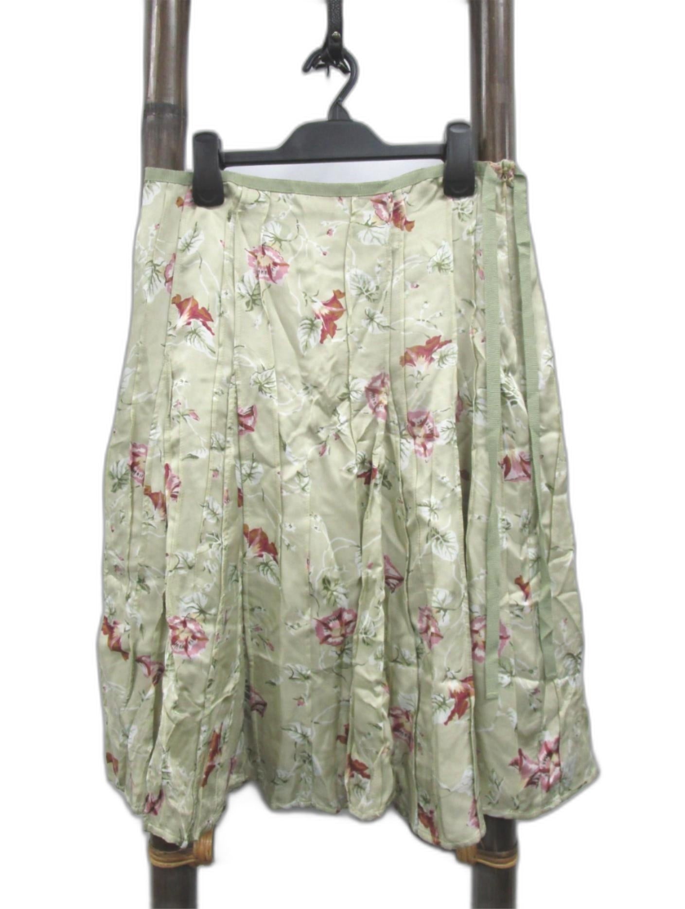 Veronika Maine Pleated Side Zip-Up Floral Skirt Light Green Ladies Sz M