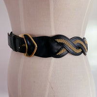 Twisted Black Leather Embellished Belt