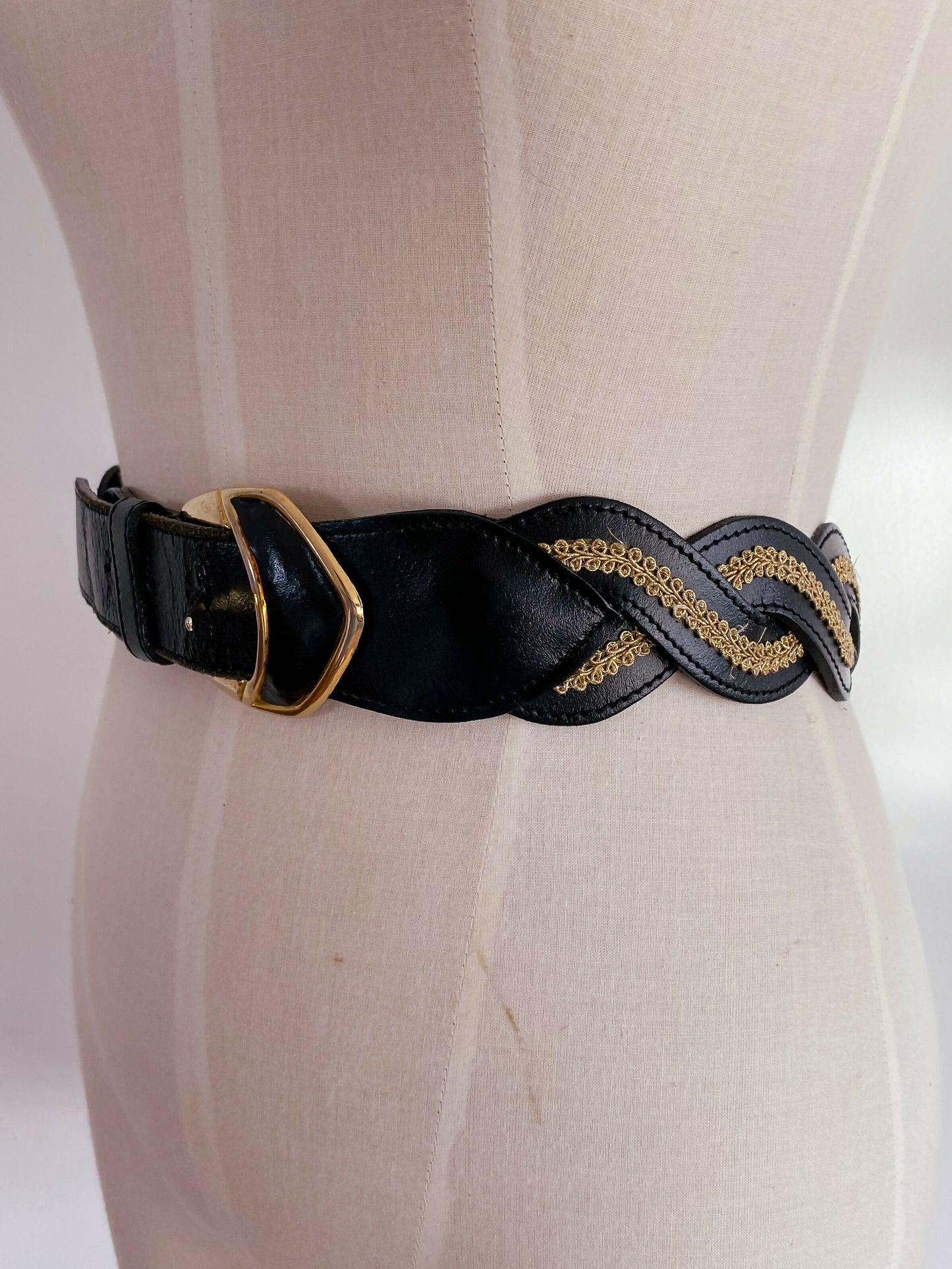 Twisted Black Leather Embellished Belt