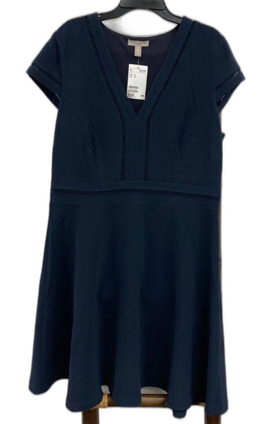 H&M V-Neck Side-Zip A-Line Flow Dress Navy Ladies Sz 16 With Tags NEW