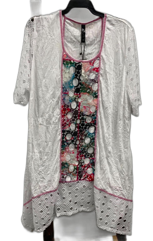 T&S St Tropez Provence Tunic White W/ Pattern Print Top Ladies Sz M NEW